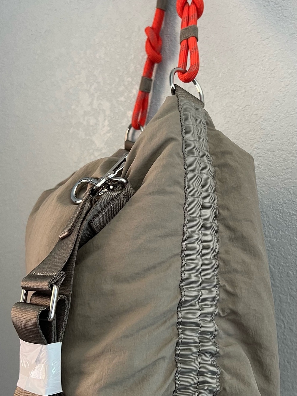 Neutral Brown Men's Shoulder Bag with Orange Accent Strap - Picture 3 of 3